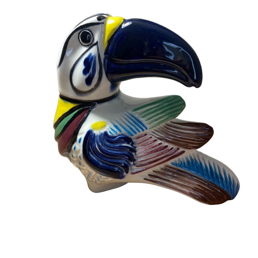 Mexican Tonala Pottery Handpainted Toucan Parrot Bird Colorful Folk Art